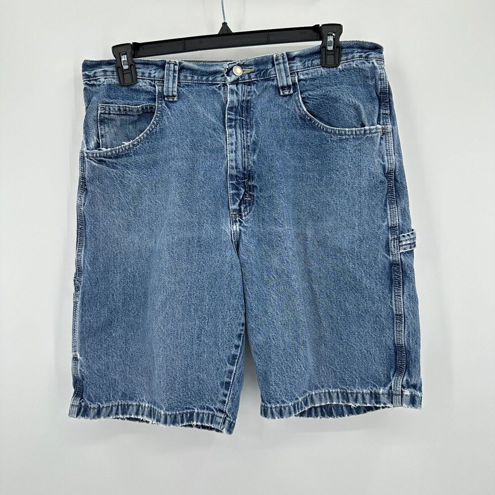 Vintage Wrangler Carpenter Shorts Mens 34 Blue Denim Utility Streetwear Grunge